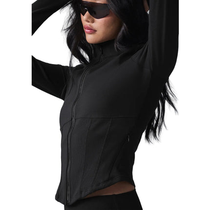 alo Women's Airbrush Corset Full Zip Jacket Black