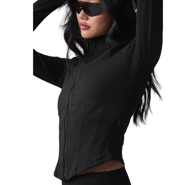 alo Women's Airbrush Corset Full Zip Jacket Black