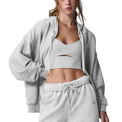 alo Women's Accolade Full Zip Hoodie Athletic Heather Grey