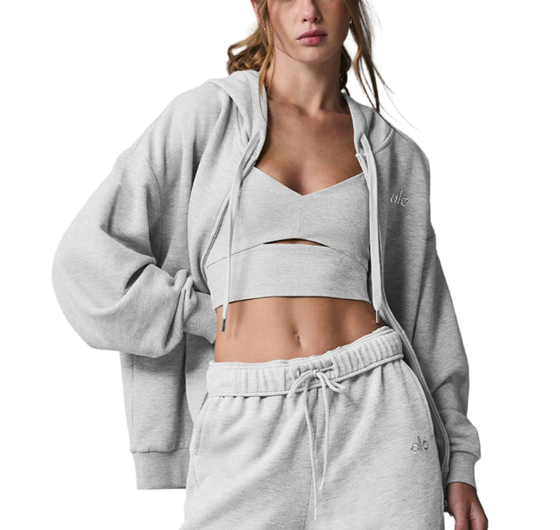 alo Women's Accolade Full Zip Hoodie Athletic Heather Grey