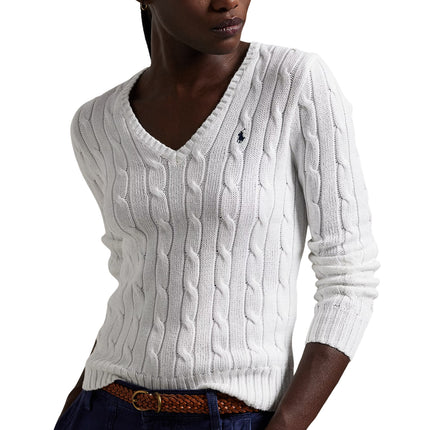 Polo Ralph Lauren Women's Cable-Knit Cotton V-Neck Sweater White