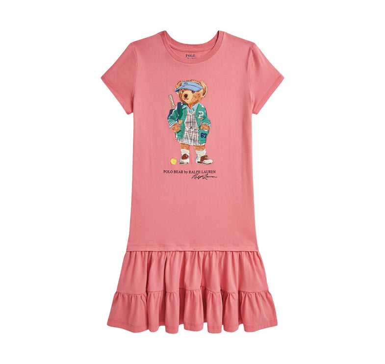 Polo Ralph Lauren Girl's Polo Bear Tiered Cotton Jersey Dress Faded Peony