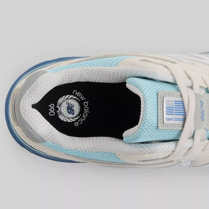 New Balance Made in USA 990v4 Moonbeam with Cloud Blue and Magic Blue U990MB4