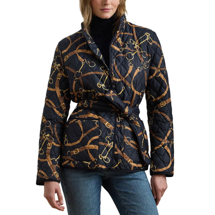 Polo Ralph Lauren Women's Belting-Print Quilted Mockneck Jacket Dark Navy