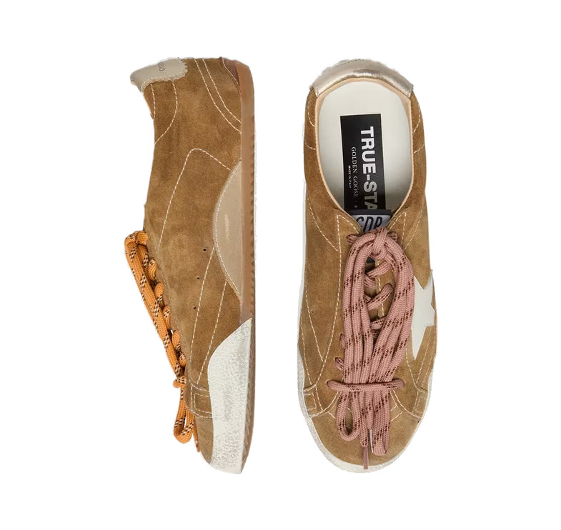 Golden Goose Women's True Star in Tobacco Colored Suede with White Star and Platinum