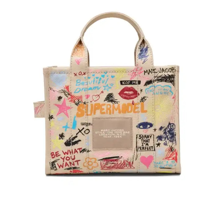 Marc Jacobs Women's The Punk Scribble Canvas Small Tote Bag Beige