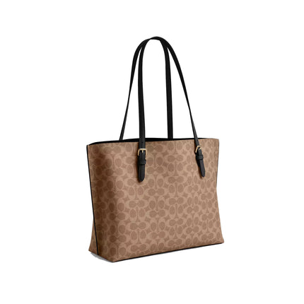 Coach Women's Mollie Tote Bag In Signature Canvas Gold/Tan/Black