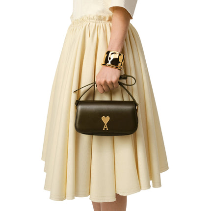 AMI Alexandre Mattiussi Leather Paris Paris Shoulder Bag Black Olive