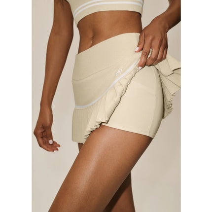 alo Women's Cotton Cashmere High-Waist My Serve Tennis Skirt Sandy Beige/White
