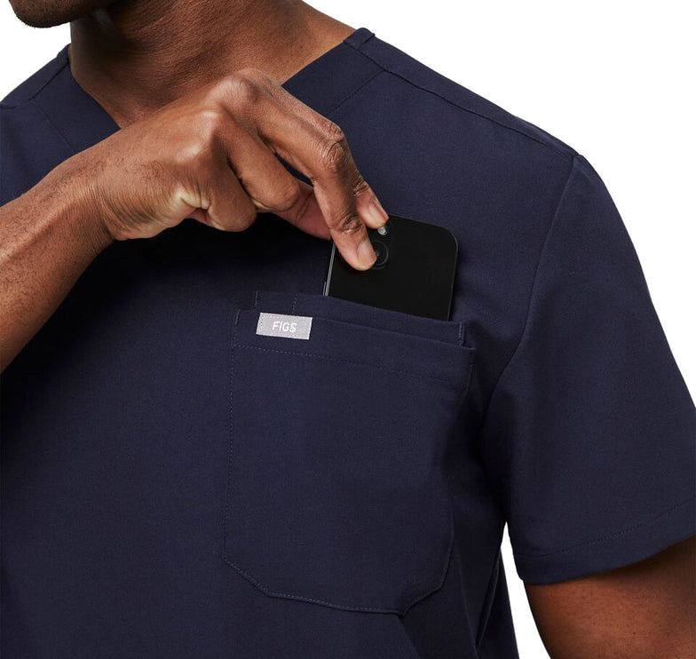 FIGS Men's Leon Three Pocket Scrub Top Navy