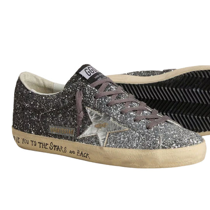 Golden Goose Women's Super Star with Glitter Upper and Silver Metallic Leather Star