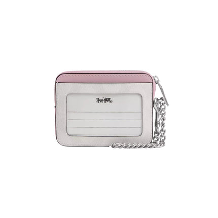 Coach Women's Zip Card Case In Signature Canvas Silver/Chalk/Carnation