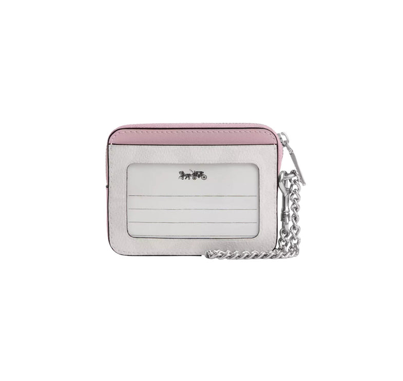 Coach Women's Zip Card Case In Signature Canvas Silver/Chalk/Carnation