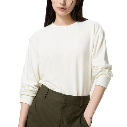 Uniqlo Women's Soft Knitted Fleece Crew Neck T-Shirt 01 Off White