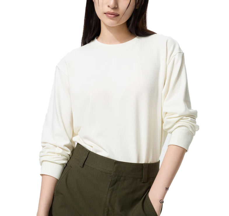 Uniqlo Women's Soft Knitted Fleece Crew Neck T-Shirt 01 Off White