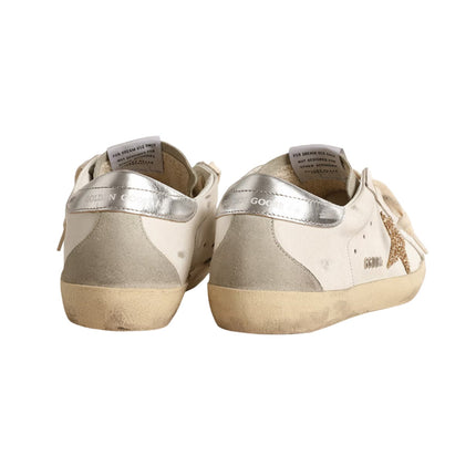 Golden Goose Women's Super Star Sneakers with Gold Glitter Star and Ice Gray Suede