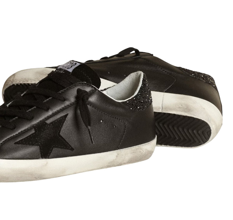 Golden Goose Women's Super Star Sneakers Black Nappa with Black Star and Glitter