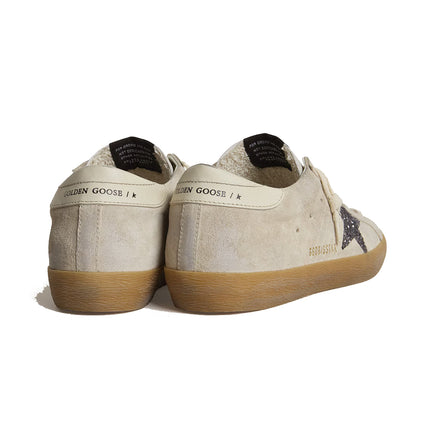 Golden Goose Women's Super Star in Ice Gray Suede with Silver Glitter Star and Leather Heel Tab