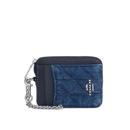 Coach Women's Zip Card Case With Quilting Silver/Denim