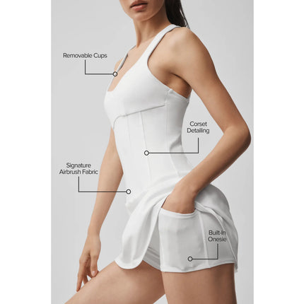 alo Women's Airbrush Sparks Fly Corset Tennis Dress White