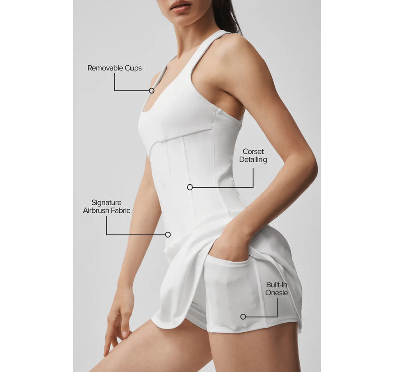 alo Women's Airbrush Sparks Fly Corset Tennis Dress White