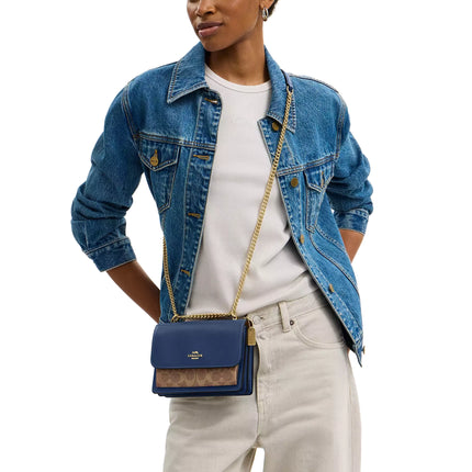 Coach Women's Mini Klare Crossbody Bag In Signature Canvas Gold/Deep Blue/Tan