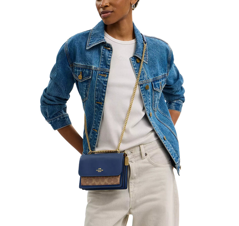 Coach Women's Mini Klare Crossbody Bag In Signature Canvas Gold/Deep Blue/Tan