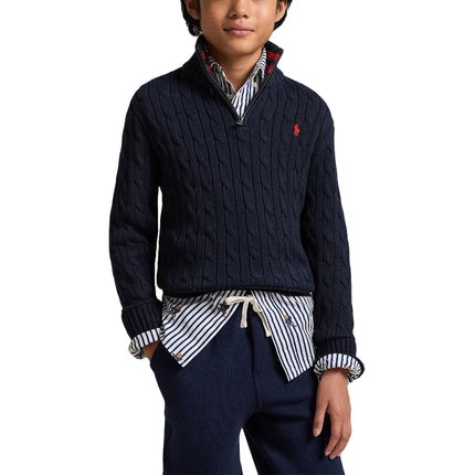 Polo Ralph Lauren Boy's Cable-Knit Cotton Quarter-Zip Sweater RL Navy