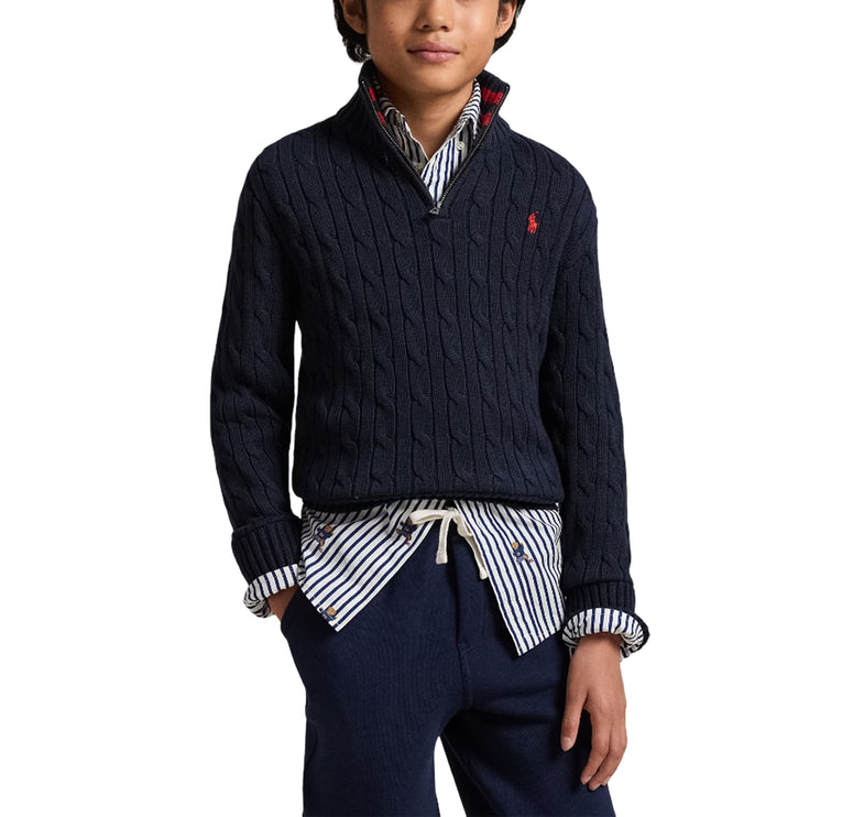 Polo Ralph Lauren Boy's Cable-Knit Cotton Quarter-Zip Sweater RL Navy