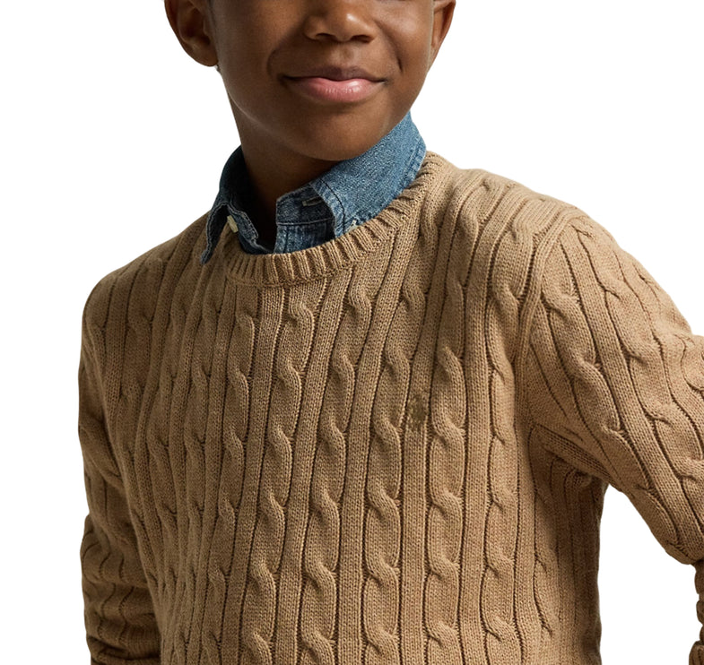 Polo Ralph Lauren Boy's Cable-Knit Cotton Sweater Camel Heather