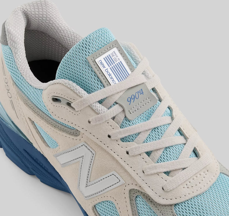 New Balance Made in USA 990v4 Moonbeam with Cloud Blue and Magic Blue U990MB4