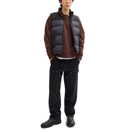 Coach Men's Signature Down Vest In Recycled Polyester Charcoal Signature