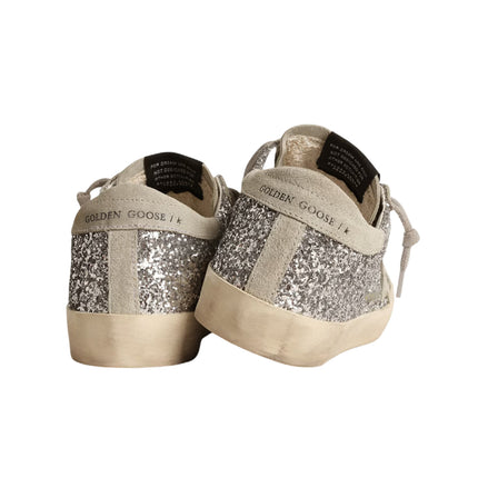 Golden Goose Women's Super Star in Silver Glitter with Ice Gray Suede Star