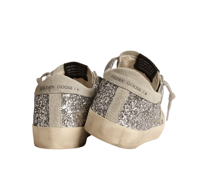 Golden Goose Women's Super Star in Silver Glitter with Ice Gray Suede Star