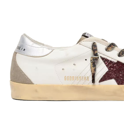 Golden Goose Women's Super Star with Burgundy Glitter Star and Silver Heel Tab