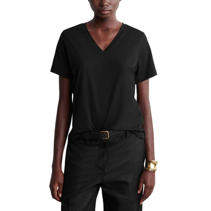 COS Women's V-Neck Cotton T-Shirt Black