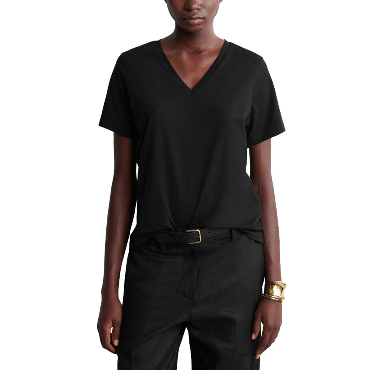 COS Women's V-Neck Cotton T-Shirt Black
