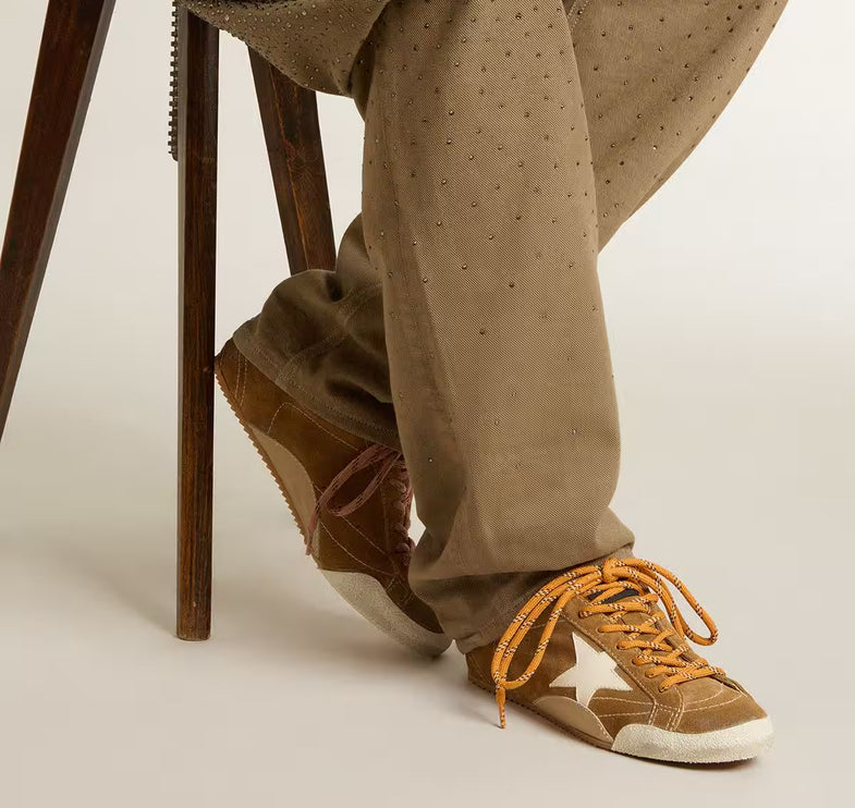 Golden Goose Women's True Star in Tobacco Colored Suede with White Star and Platinum