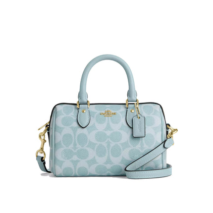Coach Women's Mini Rowan Crossbody Bag In Signature Canvas Gold/Light Blue