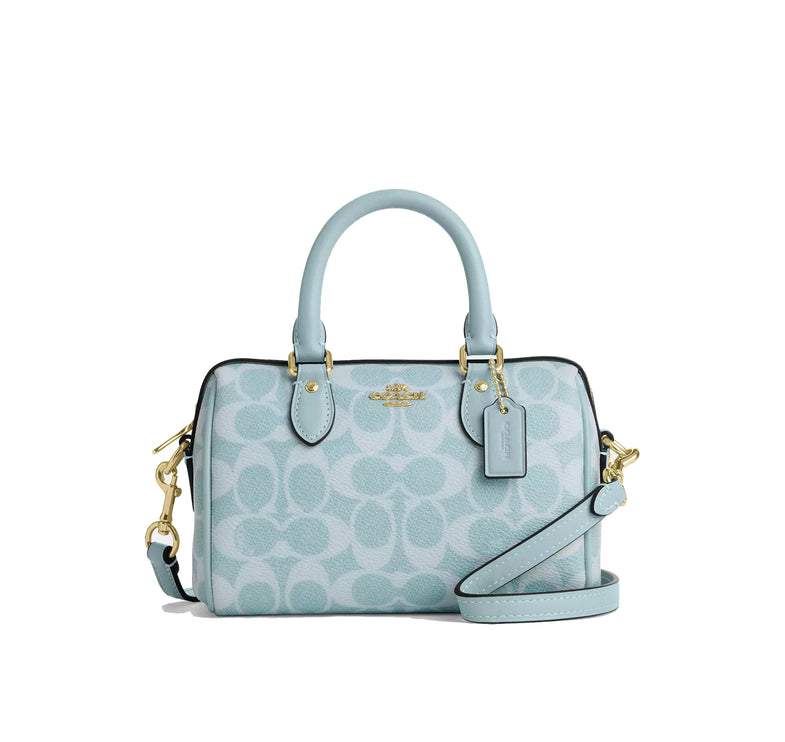 Coach Women's Mini Rowan Crossbody Bag In Signature Canvas Gold/Light Blue