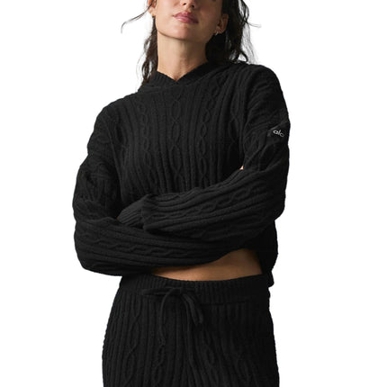 alo Women's Cable Knit Winter Bliss Hoodie Black