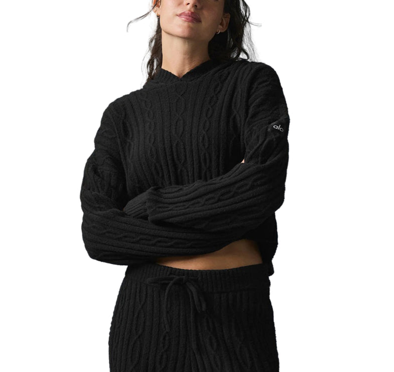 alo Women's Cable Knit Winter Bliss Hoodie Black