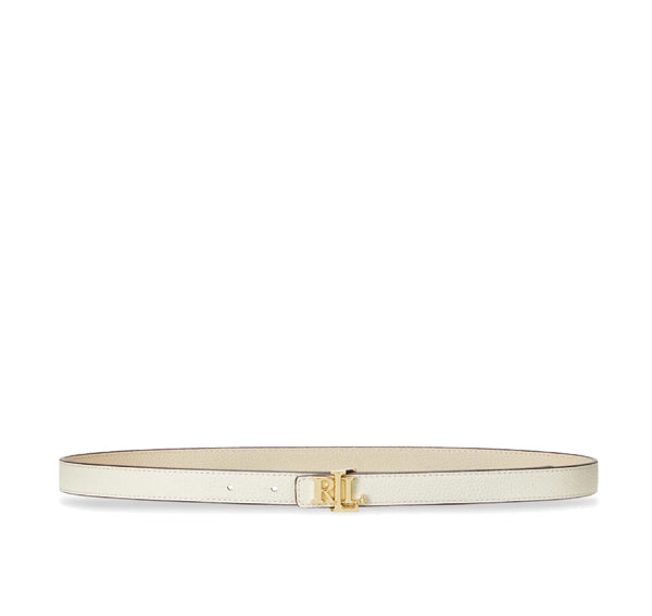 Polo Ralph Lauren Women's Logo Reversible Leather Skinny Belt Vanilla/Explorer Sand - Hemen Kargoda