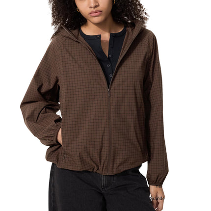 Uniqlo Women's Pocketable UV Protection Parka | Checkered 38 Dark Brown