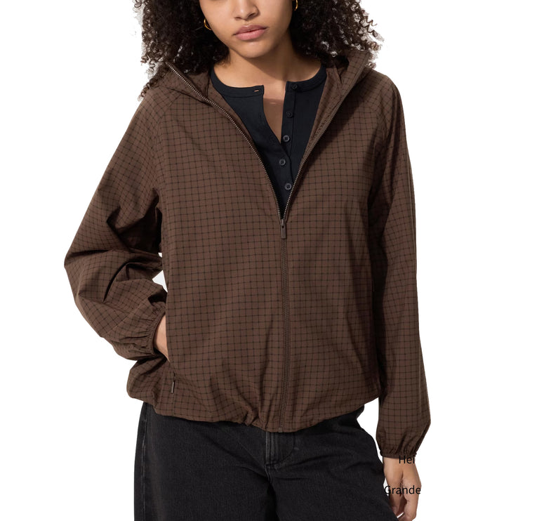 Uniqlo Women's Pocketable UV Protection Parka | Checkered 38 Dark Brown