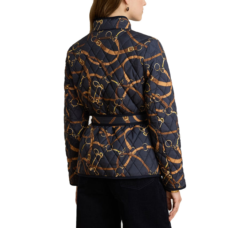 Polo Ralph Lauren Women's Belting-Print Quilted Mockneck Jacket Dark Navy