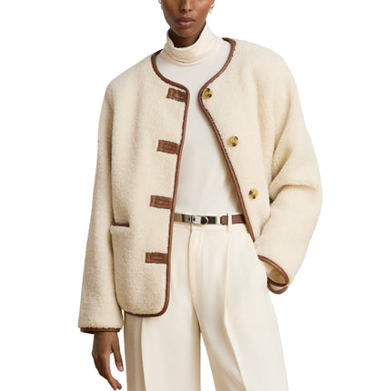 Polo Ralph Lauren Women's Faux-Leather-Trim Faux-Fur Teddy Coat Cream
