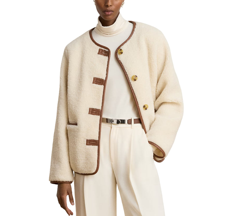 Polo Ralph Lauren Women's Faux-Leather-Trim Faux-Fur Teddy Coat Cream