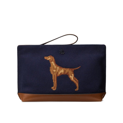 Polo Ralph Lauren Women's Dog-Embroidered Canvas Large Pouch Lauren Navy/Lauren Tan