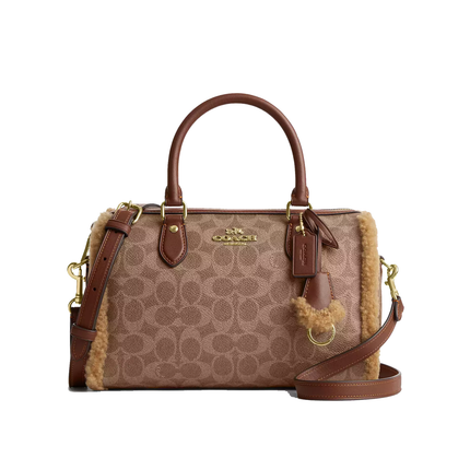 Coach Women's Rowan Satchel Bag In Signature Canvas Gold/Tan/Natural